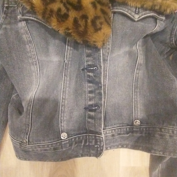 Leopard Print Collar Denim Jacket Buffalo vintage - Picture 4 of 9
